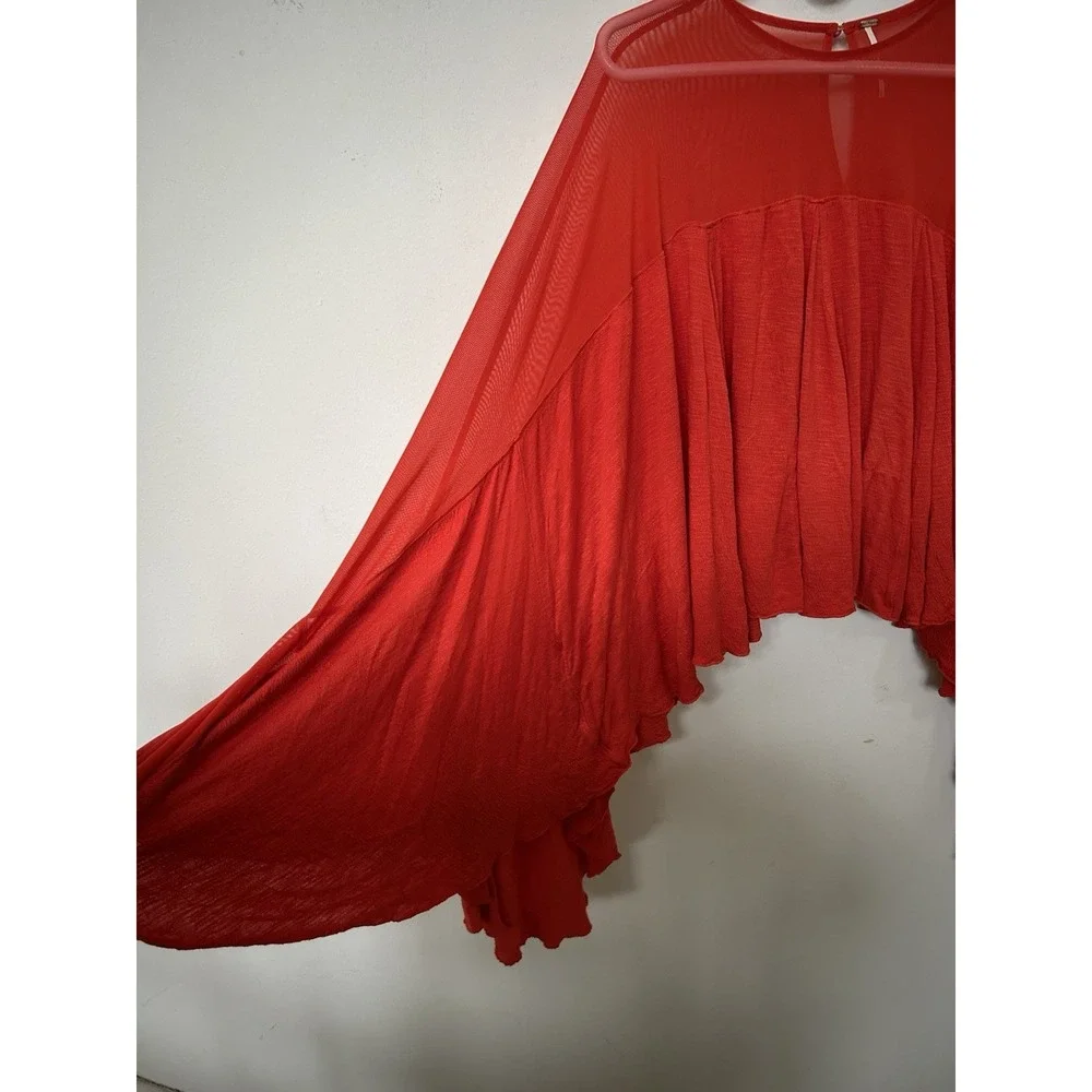 Free People On The Weekend Top‎ Orange Asymmetric Flowy Boho Blouse Tunic Sz S